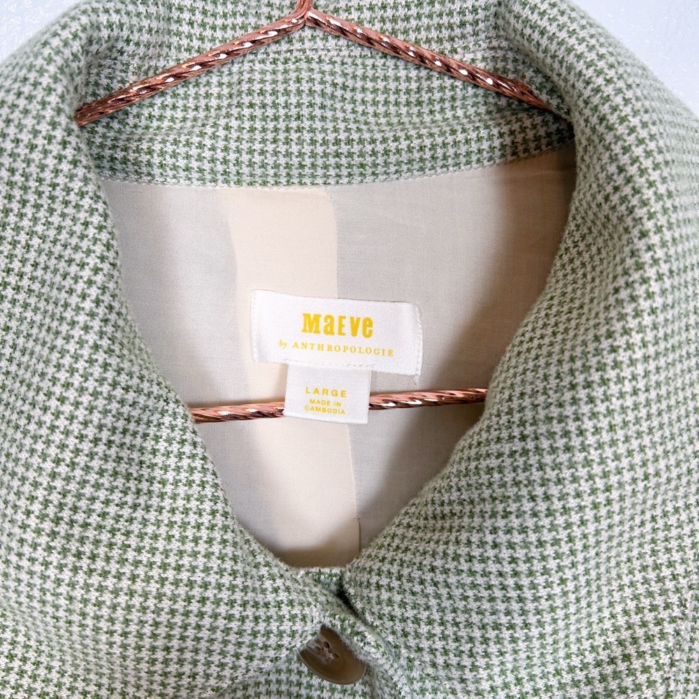 Anthropologie Maeve Houndstooth Green Knit Oversized Trucker Jacket - Picture 5 of 8